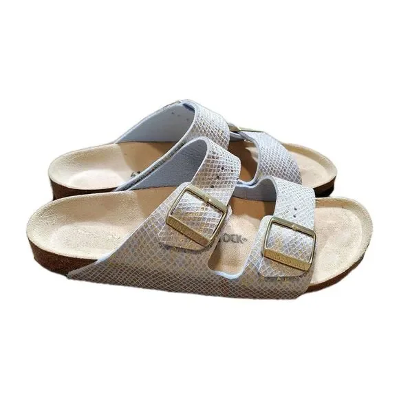 Birkenstock Arizona Sandals 41 EU / 10 US Blue Shiny Python Two Strap Slides - Picture 4 of 11